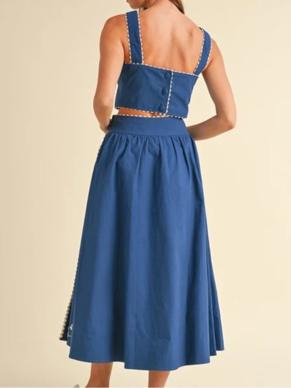 Embroidered Midi Skirt Set - Blue - Picture 3 of 3